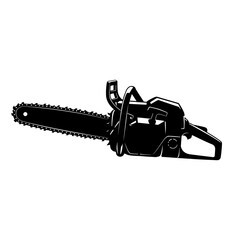 Powerful gasoline chainsaw with sharp chain and black handle isolated on a white background