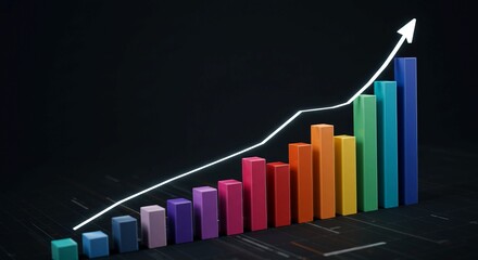 A colorful bar graph with an upward trend line, representing growth and progress against a dark background.