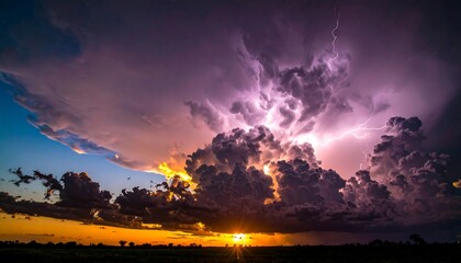Dramatic sunset with powerful storm clouds