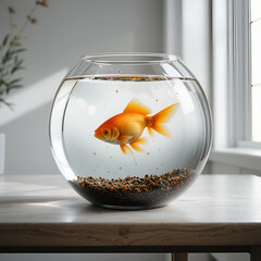Goldfish Bowl – Pet Fish in Clear Glass on Minimal Desk