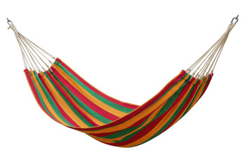 Vibrant striped hammock ready for relaxation outdoors or indoors transparent background