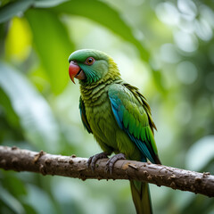 Colorful Parrot – Tropical Bird Perched on Branch with Green Foliage
