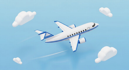 Cartoon airplane flying in the sky with clouds, , perfect for travel and aviationthemed designs and illustrations