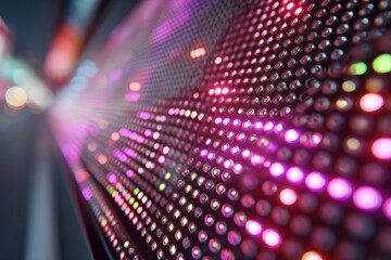 Close-up of vibrant LED display showcasing a pattern of colorful illuminated dots
