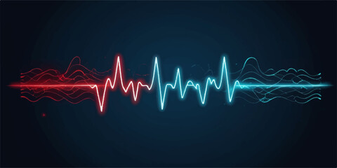 An abstract cardiogram wave shows a green heartbeat line on a black background, representing medical health data from an ECG monitor