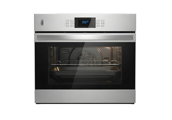 Fototapeta premium Modern silver oven isolated on transparent background with digital display and glass door for baking delicious meals and desserts in the kitchen
