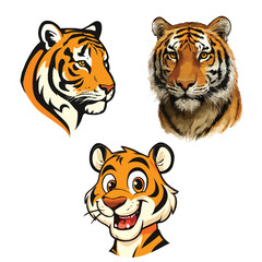 Sets of tiger head on white background