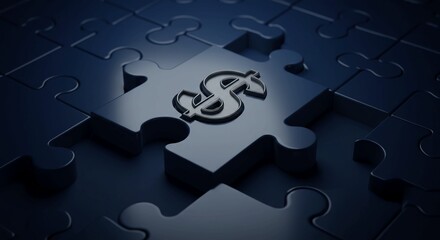 A close-up, high-angle shot of a jigsaw puzzle with a dollar sign on one of the pieces, symbolizing financial strategy and problem-solving.