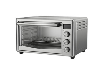 Fototapeta premium Modern silver toaster oven isolated on transparent background, perfect for baking, toasting, and warming food with its sleek design and convenient features