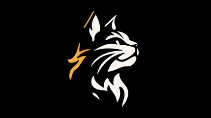 Fototapeta premium Minimalist cat silhouette in logo style, solid black background, clean and simple design