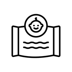 Baby wipe outline icon. Wet wipes package line icon. Antibacterial wet wipes tissue illustration on white background.