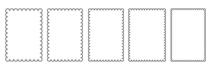 Scalloped edge Picture Frame set. Minimalist Outline border rectangle template. Simple label poster photo frames. Wavy line vector. Retro Blank text box