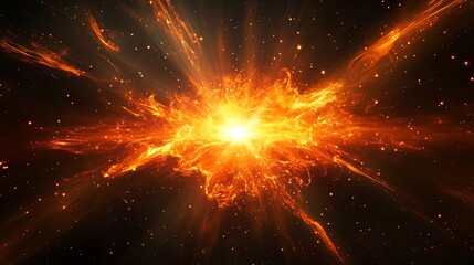 Solar flare burst expanding outward, cosmic background, big bang theory concept