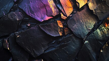 Stone texture layered with subtle holographic shimmer lighting effects, Dark obsidian, background illustration, screensaver, backdrop