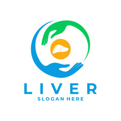 Liver care with circle hand logo design icon template