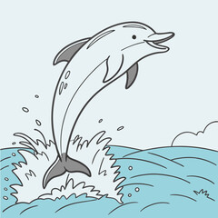Fototapeta premium Cute Dolphin in Tropical Beach Setting Vector