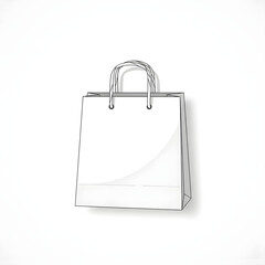 A clean, minimalist illustration of a white paper shopping bag with handles, set against a plain white background.
