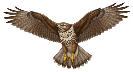 Isolated Bird of Prey Vector Graphic, Hawk Flying with Open Wings, Falcon Wildlife Nature Art