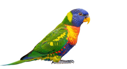 Isolated Rainbow Lorikeet parrot colorful vibrant feathers with beautiful plumage studio shot