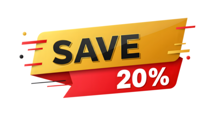 Save 20 off banner isolated on transparent background promotes special discount offer