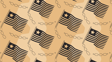 Repeating pattern of flags with stars and stripes and broken chains on a beige background design art
