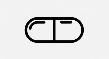 A simple black and white illustration of a capsule pill, representing medication, treatment, and health