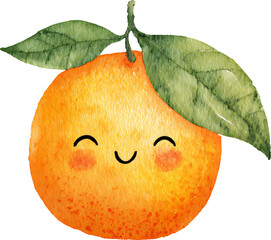 Cheerful Kawaii Orange Fruit Character with Leaves Smiling and Standing