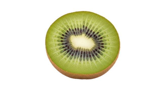 Isolated Kiwi Fruit Slice A refreshing and vibrant image of a kiwi fruit cut in half, close up