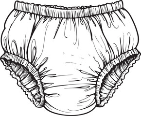 Baby Diaper Newborn Infant Care Vector Illustration, Sketch Drawing Line Linear Symbol Icon Engraving Coloring Book, Hand-drawn Doodle Black and White Isolated