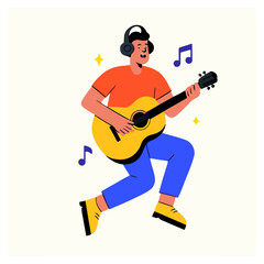 Man Standing and Playing Acoustic Guitar