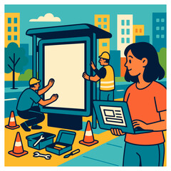 Technicians Servicing Advertising Lightbox – Urban Sign Maintenance