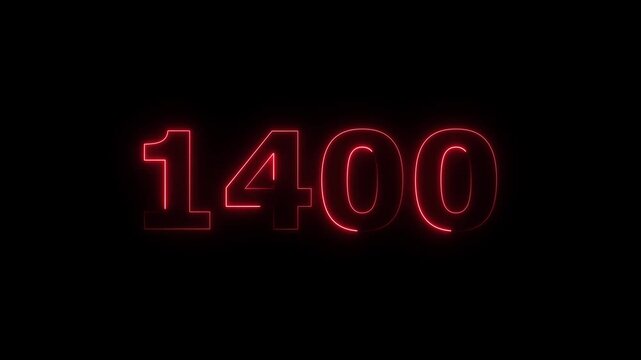 Abstract glowing neon countdown 1400 number animation background 4k video.