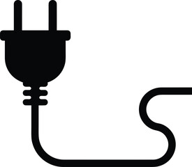 Black Silhouette of Electrical Plug, Power Cord Icon, Energy Symbol, Minimalist Design, Isolated Vector, Electricity Concept, Simple Graphic Art