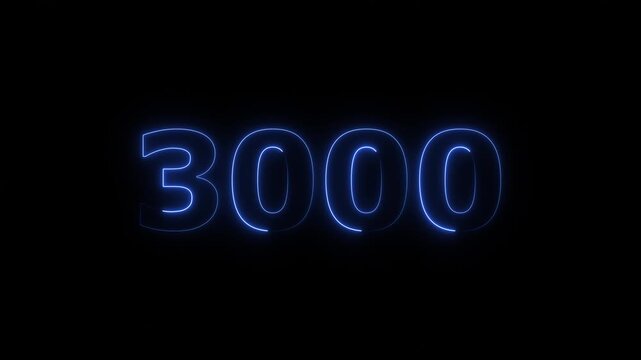 Abstract glowing neon countdown 3000 number animation background 4k video.