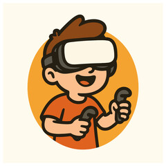 Boy Playing with VR Headset and Game Controller