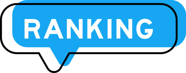 Speech banner and blue shade with word ranking on white background