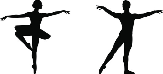 Silhouette of a ballerina and dancer in expressive poses art design © MALA