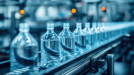 Plastic Bottles on Automated Conveyor in Factory
