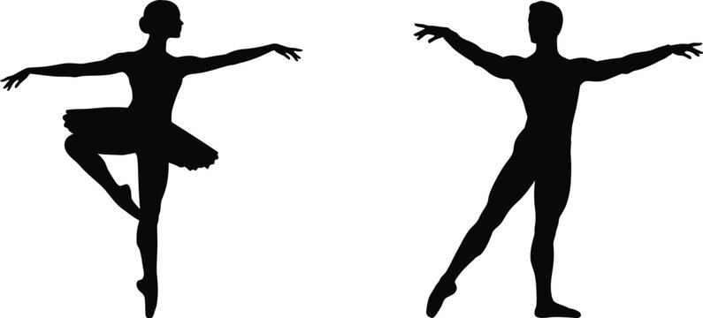 Silhouette of a ballerina and dancer in expressive poses art design