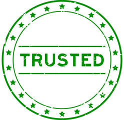Grunge green trusted word round rubber seal stamp on white background