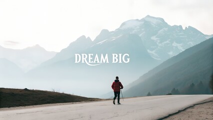 Dream Big Inspirational Quote with Person on Mountain