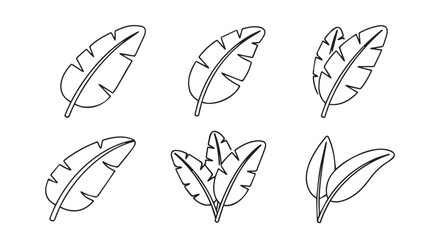 Collection of six hand drawn banana leaf silhouettes in a minimalist style