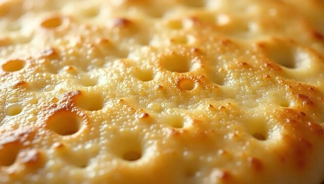 Close up of baghrir texture showing thousands of tiny holes on fluffy pancake surface 