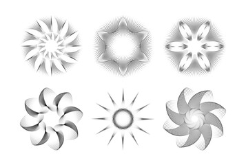 Abstract circular halftone star burst mandala radiant spiked pattern vector illustration.
