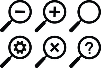 Black Simple  and white flat design magnifying glass icon set, 
