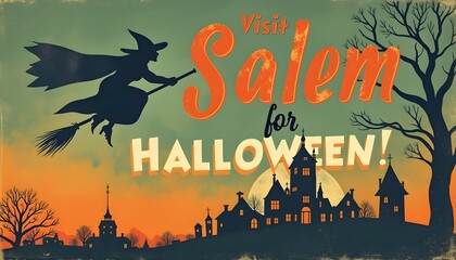 Visit Salem for Halloween and enjoy a spooky atmosphere with witch-themed decorations and historic sites during the fall season Generative AI