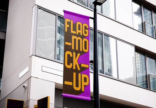 Flag on City Lantern Mockup