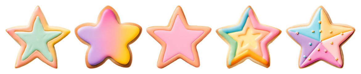 PNG Colorful star-shaped cookies, element set on transparent background