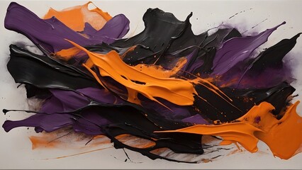 Colorful abstract painting featuring bold strokes of black, purple, and orange on a large canvas in a modern art style Generative AI