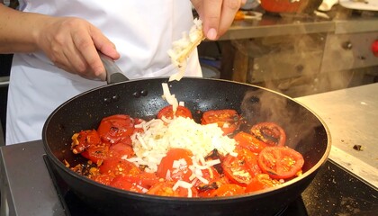 Chef preparing a tomato dish